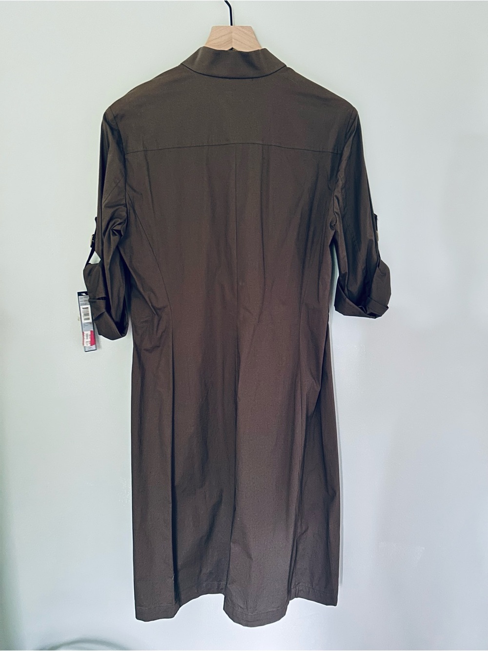 Tahari Olive Green Button-Front Midi Shirt Dress - Picture 3 of 7